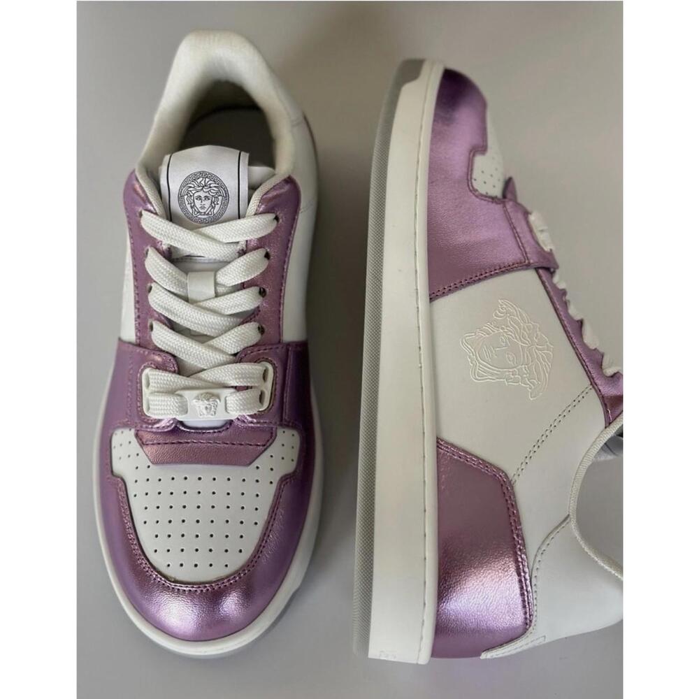 BNWT Versace Women’s Medusa Rose/White Leather Sneakers Size 39 US 9 $700 - Picture 3 of 9